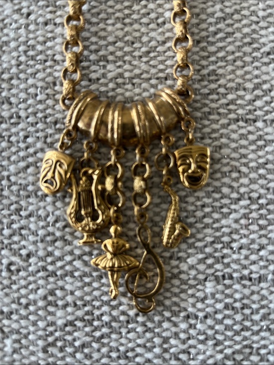 1928 Jewelry - 1928 Gold Performing Arts Charm Necklace Ballet Theater Vintage Jewelry Music